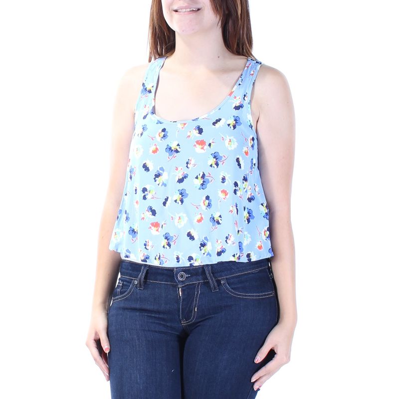 Timing Womens Light Blue Racerback Floral Sleeveless Scoop Neck Top Size: S